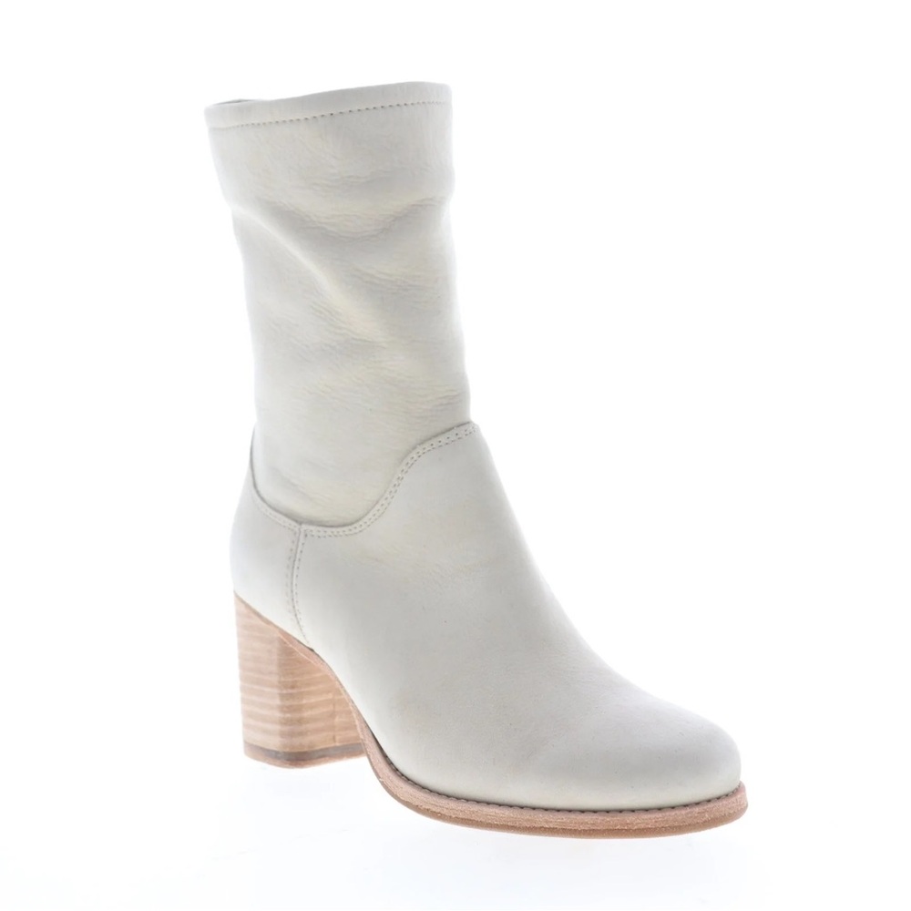 Frye Addie Mid Womens Cream Leather Slip On Dress Boots Size 7